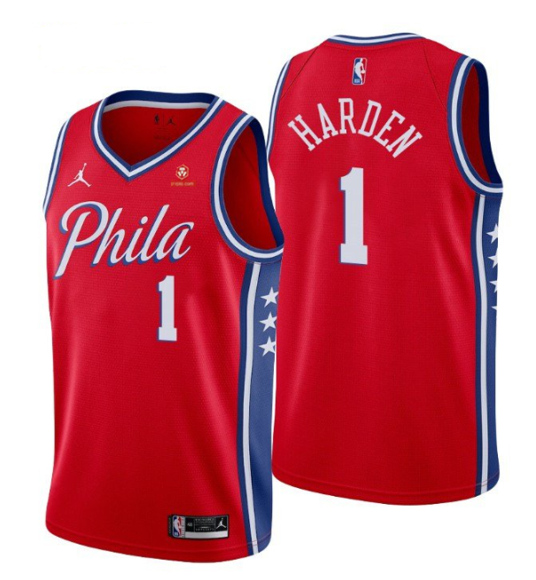 Men's Philadelphia 76ers #1 James Harden Red Statement Edition Stitched Jersey